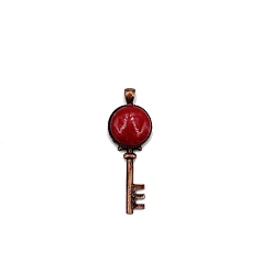White Jade Natural White Jade Dyed Big Pendants, Red Copper Plated Alloy Key Charms, 62x22mm