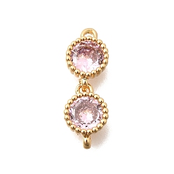 Pink Шармы-соединители из латуни с паве из кубического циркония, двойные плоские круглые звенья, золотые, розовые, 16x6x3 мм, отверстие : 0.9 мм