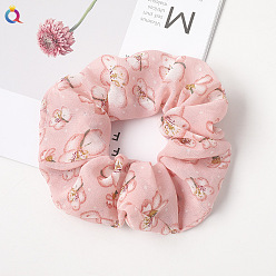 C218 Chiffon Five-Leaf Flower - Pink Floral Fabric Hair Scrunchie for Ponytail - Charming and Elegant Accessory