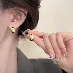 Golden Half Round Alloy Studs Earrings, with 925 Sterling Silver Pins, Golden, 50x50mm