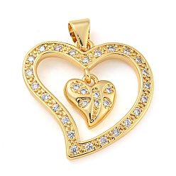 Real 18K Gold Plated Rack Plating Brass Micro Pave Cubic Zirconia Pendants, Cadmium Free & Lead Free, Long-Lasting Plated, Heart, Real 18K Gold Plated, 21.5x22x2mm, Hole: 4x3.5mm