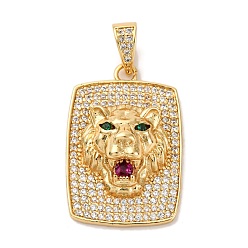 Rectangle Латунные микро проложить кубического циркония подвески, лев прелести, стойки покрытие, прочное покрытие, без кадмия и без свинца, реальный 18 k позолоченный, прямоугольные, 29.5x20x9 мм, отверстие : 3x6 мм