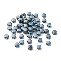 Cornflower Blue Handmade Porcelain Beads, Fancy Antique Glazed Porcelain, Flat Round, Cornflower Blue, 12x7mm, Hole: 3mm