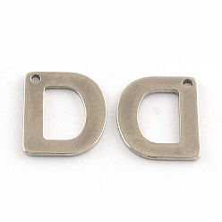 Letter D 201 Stainless Steel Letter Charms, Letter.D, 11x5.5~12x0.5mm, Hole: 1mm