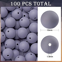 Gray 100Pcs Silicone Beads Round Rubber Bead 15MM Loose Spacer Beads for DIY Supplies Jewelry Keychain Making, Gray, 15mm