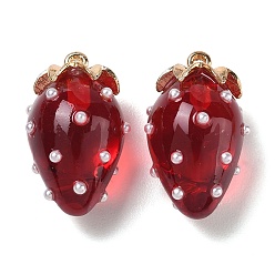 Rojo Oscuro Colgantes de la resina, encanto de fresa, con la aleación, dorado, de color rojo oscuro, 29x17.5x16 mm, agujero: 1.5 mm