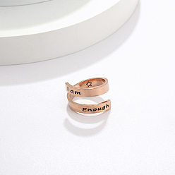 Rose Gold Stainless Steel Cuff Rings, Word, Rose Gold, 4mm
