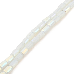 White Frosted Imitation Jade Glass Beads Strands, AB Color Plated, Faceted, Column, White, 6.5x4mm, Hole: 1mm, about 80pcs/strand, 20.39''(51.8cm)