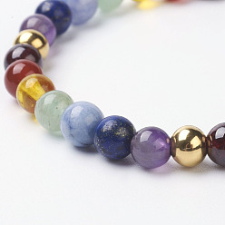 Золотой Чакра ювелирные изделия, браслеты драгоценный камень стрейч, С 304 нержавеющей стали гладкие круглые бусины, золотые, 2 дюйм (52 мм)