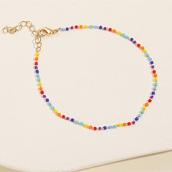 Color-SL0021 Bohemian Beach Anklet for Women - Colorful Rainbow Glass Bead Foot Jewelry Accessory