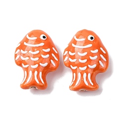 Темно-Оранжевый Фарфоровые бусины ручной работы, рыба, пастельный фарфор, темно-оранжевый, 27~28x20~21x10.5~11.5 мм, отверстие : 1.8~2.2 мм