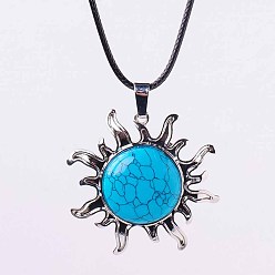 Синтетическая Бирюза Колье с подвеской в виде солнца из синтетической бирюзы, винтажное ожерелье из сплава для женщин