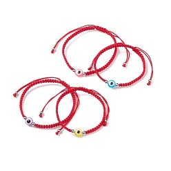 Mixed Color 2Pcs 2 Style Resin Evil Eye Braided Bead Bracelets Set, Red Couple Adjustable Bracelets for Parent and Child, Red, Inner Diameter: 1-7/8~4 inch(4.8~10.2cm), 1Pc/style