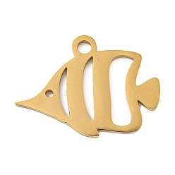 Fish Ионное покрытие (ip) 304 подвески из нержавеющей стали, лазерная резка, золотые, очарование морских животных, рыба, 18x24.5x1 мм, отверстие : 2.5 мм