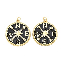 Черный Экологически чистые латунные подвески из прозрачной эмали с кубическим цирконием и микропаве, с целью перехода в кольце, долговечный, плоский круглый со звездами и буквами, реальный 18 k позолоченный, чёрные, 28x25x3 мм, Перейти кольцо: 5x0.8 мм, 3.5 мм внутренним диаметром