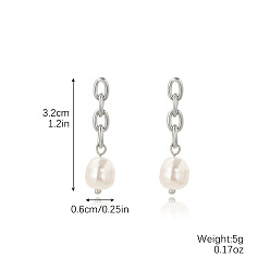 ⑧ E2003-6 Small Silver Chain Chic Vintage Pearl Chain Earrings Set for Sophisticated Cold-Toned Style