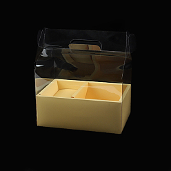 Light Yellow Plastic & Paper Transparent Carrying Flower Gift Box, with 2 Compartment, for Bakery Cake Cupcake Packing, Rectangle, Light Yellow, 265x185x300mm