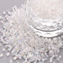 Clear Glass Bugle Beads, Transparent Colours Rainbow, Clear, 2.5~3x2mm, Hole: 0.9mm, about 15000pcs/pound
