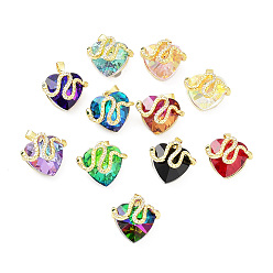Mixed Color Real 18K Gold Plated Rack Plating Brass Micro Pave Cubic Zirconia Pendants, with Glass, Long-Lasting Plated, Cadmium Free & Lead Free, Snake with Heart, Mixed Color, 21x22.5~23x12.5~13.5mm, Hole: 3.5x5mm