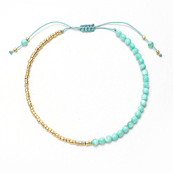 Амазонит Женские браслеты из круглых бусин в стиле бохо из натурального амазонита с плетением, со стеклянными бисеринами