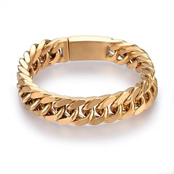 Matte Gold Color 304 Stainless Steel Curb Chains Bracelets, with Box Clasps, Faceted, Matte Gold Color, 9-1/2 inch(24cm)