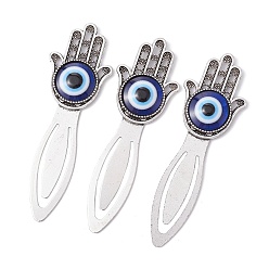 Antique Silver Resin Evil Eye Bookmarks, Alloy Hamsa Hand Book Marking Clips, Antique Silver, 92x29.5x7mm