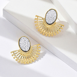 Real 18K Gold Plated Fan Shape Alloy Stud Earring for Women, Real 18K Gold Plated, 27x30mm
