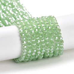 Pale Green Electroplate Glass Beads Strands, Faceted, Pearl Luster Plated, Round, Pale Green, 3mm, Hole: 0.8mm, about 164~166pcs/strand, 19.69~19.88 inch(50~50.5cm)