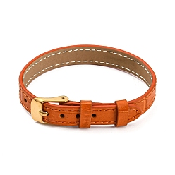 Dark Orange Leather Textured Watch Bands, with Ion Plating(IP) Golden 304 Stainless Steel Buckles, Adjustable Bracelet Watch Bands, Dark Orange, 23.2x1~1.25x0.5cm