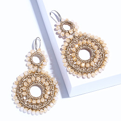 beige European and American Fashion Geometric Beaded Earrings - Exaggerated Personality, Double Circle Beads.