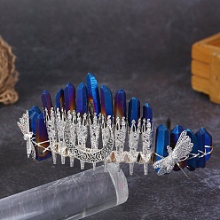 Blue Moon Dragonfly Metal Hair Bands, Natural Quartz Wrapped Hair Hoop for Bridal Crown Hair Accessories, Blue, 150x120x60mm
