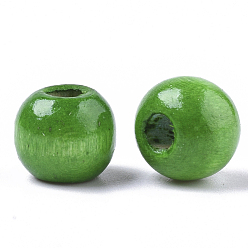 Vert Perles de bois naturel teintes, ronde, sans plomb, verte, 10x9mm, trou: 3 mm, environ 3000 pcs / 1000 g