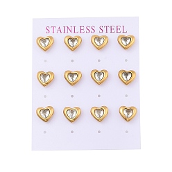 Прозрачный Ионное покрытие (ip) 304 серьги-гвоздики в форме сердца из нержавеющей стали, с микро проложить кубического циркония, золотые, прозрачные, 10x9 мм