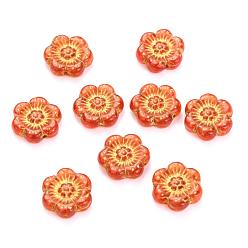 Coral Czech Glass Beads, Flower, Coral, 14x14mm, Hole: 0.8~1mm