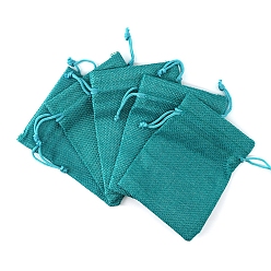 Teal Rectangle Burlap Storage Bags, Drawstring Pouches Packaging Bag, Teal, 14x10cm