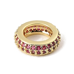 Camellia Brass Micro Pave Cubic Zirconia Beads, Flat Round, Large Hole Beads, Rack Plating, Long-Lasting Plated, Lead Free & Cadmium Free, Real 18K Gold Plated, Camellia, 12.5x3.8mm, Hole: 7.5mm