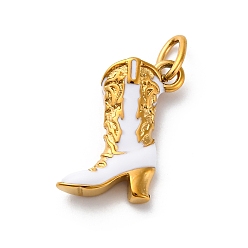 Белый 304 нержавеющей стальной эмали подвески, с целью перехода в кольце, ионное покрытие (ip), реальный 14 k позолоченный, ковбойские сапоги очарование, белые, 18.5x15x5.5 мм, отверстие : 5.5x3.7 мм