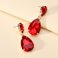Red Colorful Transparent Glass Crystal Earrings with Fashionable Waterdrop Shape for Elegant and Stylish Women