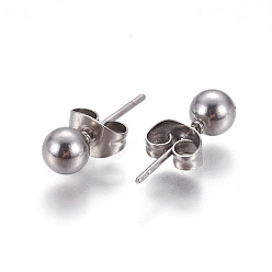 Stainless Steel Color 304 Stainless Steel Ball Stud Earrings, Stainless Steel Color, 5mm, Pin: 0.8mm
