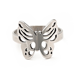 Stainless Steel Color 201 Stainless Steel Butterfly Thick Finger Ring for Women, Stainless Steel Color, US Size 6 1/2(16.9mm)