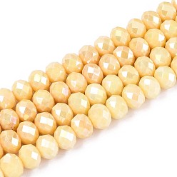 Светло-хаки Антикоррозийные гальванические стеклянные бусины рондель, имитация драгоценных камней, с покрытием AB цвета, граненые, светлый хаки, 8x5.5~6 мм, отверстие : 1~1.2 мм, около 60~61 шт / нитка, 14.96~15.16'' (38~38.5 см)