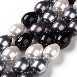 Black Shell Pearl Bead Strands, Grade A, Barrel, Black, 23x17mm, Hole: 1mm, about 17pcs/strand, 15.15 inch
