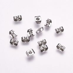 Stainless Steel Color 316 Surgical Stainless Steel Ear Nuts, Friction Earring Backs for Stud Earrings, Stainless Steel Color, 5x3.5x2.5mm, Hole: 0.6mm