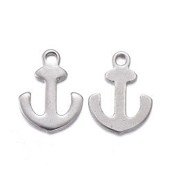Stainless Steel Color 201 Stainless Steel Charms, Laser Cut, Anchor, Stainless Steel Color, 12x9x0.9mm, Hole: 1.4mm
