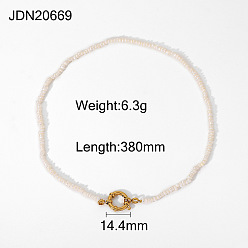 JDN20669 18K Gold Plated Pearl Necklace with Spring Clasp for Women