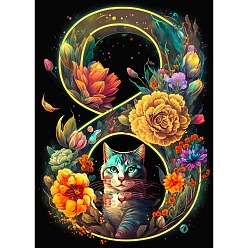 Yellow AB Color Flower Cat DIY Diamond Painting Kit, Including Resin Rhinestones Bag, Diamond Sticky Pen, Tray Plate and Glue Clay, Yellow, 400x300mm