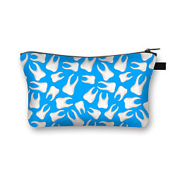 Dodger Blue Cartoon Tooth Print Polyester Cosmetic Zipper Bag, Clutch Bags Ladies' Large Capacity Travel Storage Bag, Dodger Blue, 21.5x13cm
