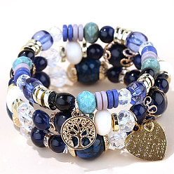 8# Chic Multi-layered Metal Heart, Tree of Life & Candy Bead Bracelet for Women