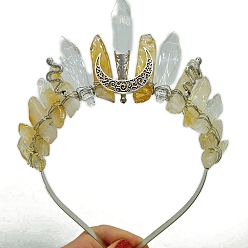 Желтый Кварц Обручи для волос из натурального желтого кварца, повязки для волос в виде лунной короны для женщин и девочек, 350x150 мм