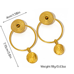 Тигровый глаз 304 Серьги-гвоздики из нержавеющей стали и натурального тигрового глаза, кольцо с плоским круглым, реальный 18 k позолоченный, 71.5x40 мм